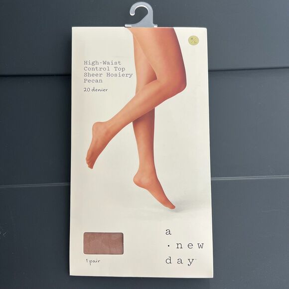 A New Day High Waist Control Top Sheer Stockings Tights - Pecan/Nude M/L - Picture 1 of 5